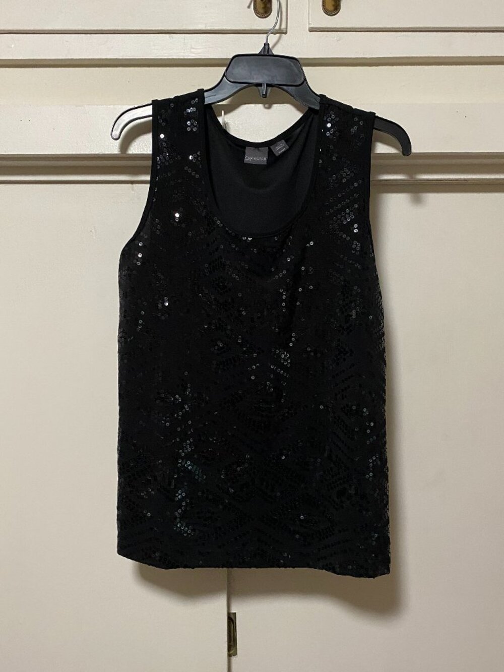 Covington petite, sleeveless black tank/tunic w/black sequins, size XLP